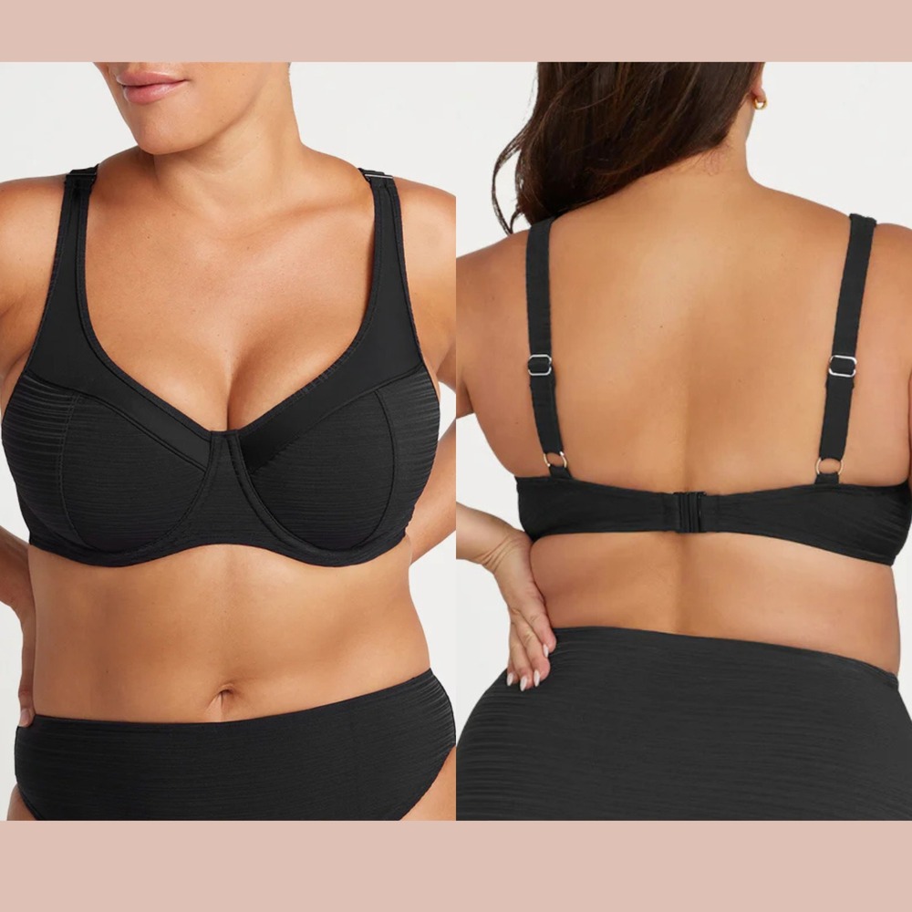 NWT $105 Artesands [ 16 D/DD Cup ] Aria Giotto Underwire Bikini Top‎ Black T2067
